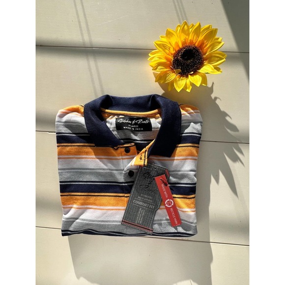 Stitches & Rivets Yellow Striped Polo Shirt Short Sleeve Casual Size XL - Picture 10 of 12